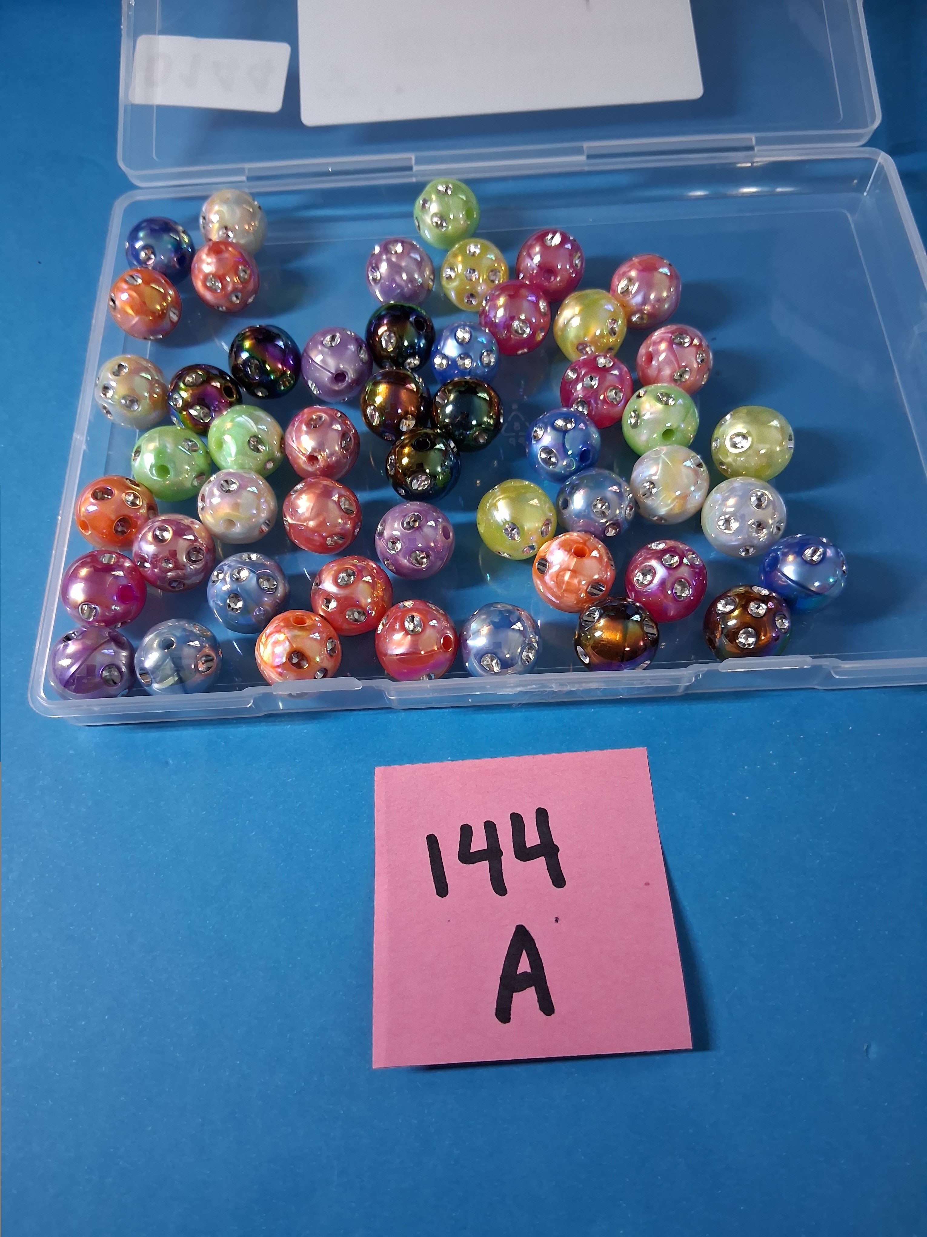 Rhinestone Bead Mix — INV 144A: Iridescent Round Beads with Crystal Studs (~50 pcs)